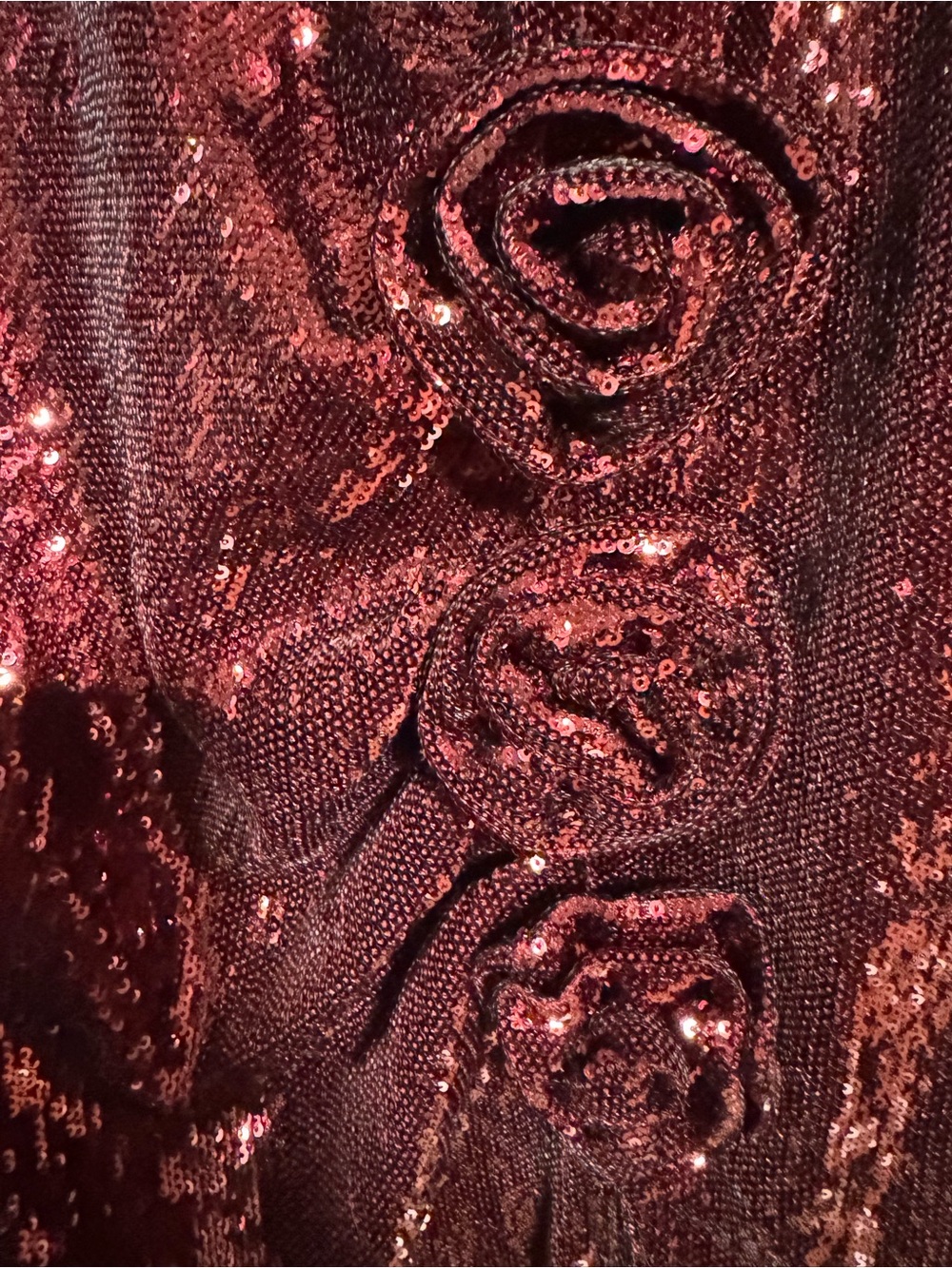 Avec Les Filles Sequin Maxi Rosette Detail, High Slit Burgundy Size 10 Gown. NWT - Picture 10 of 12